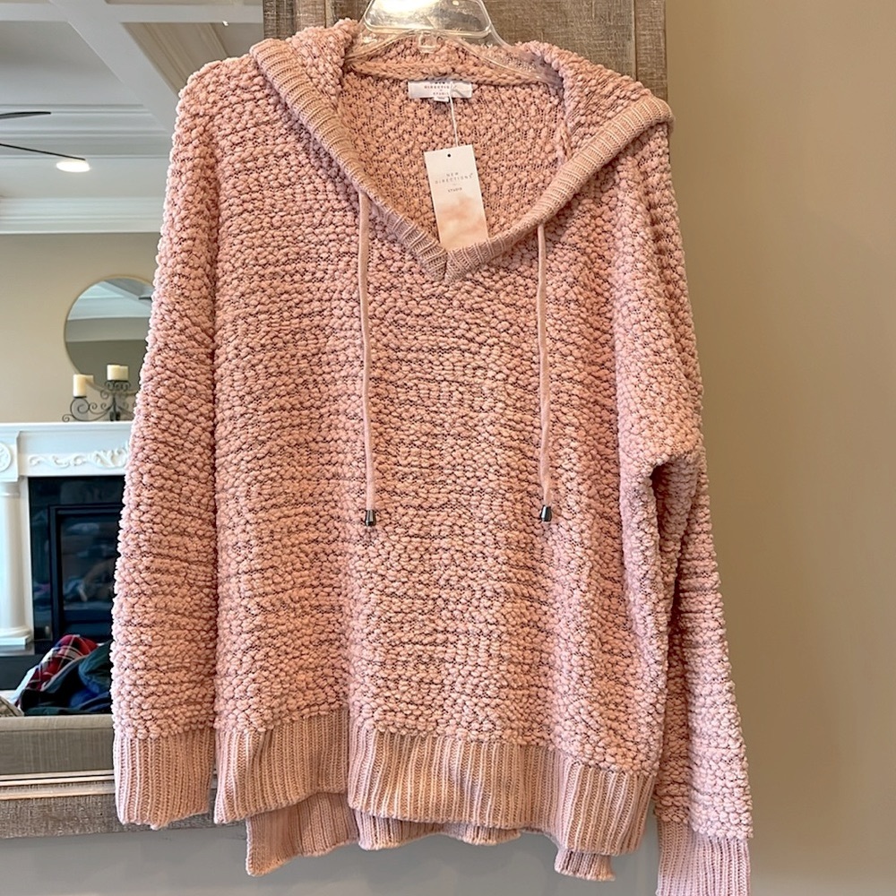 Chunky Peachy Pink Pullover Popcorn Hoodie Sweater Womens Large Hoodie
